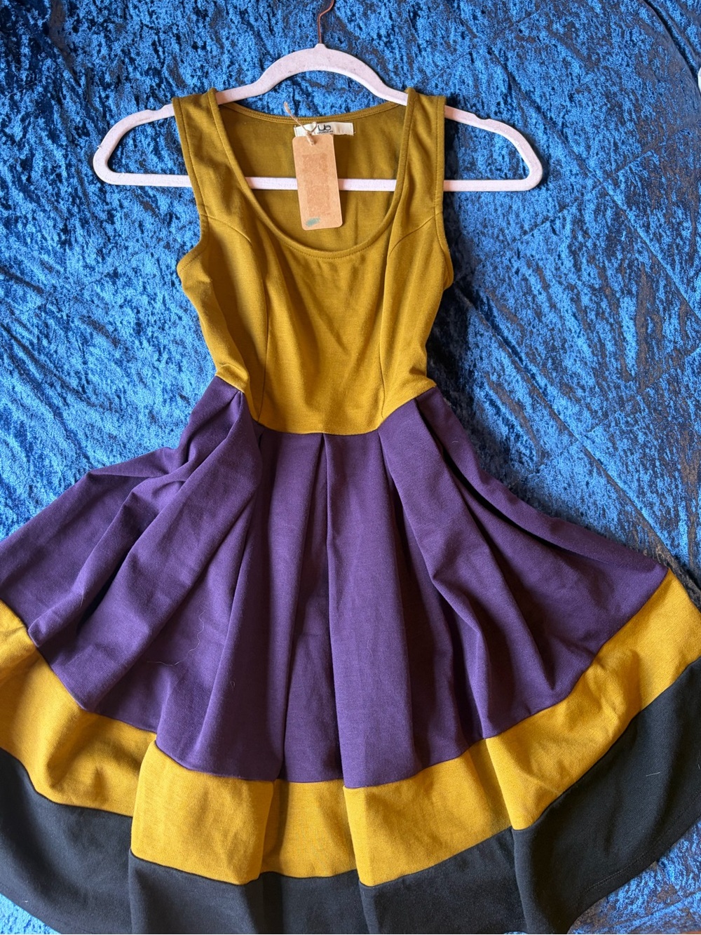 Ya Los Angeles Mustard and Purple Colorblock Fit & Flare Dress